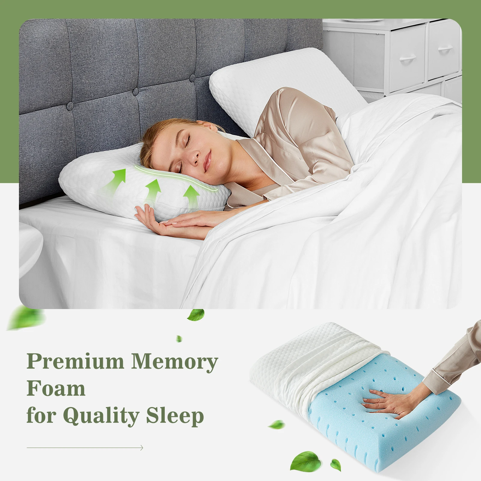 JHK 2-pieces Memory Foam Pillows Standard Size Neck Pillow Ventilated Cooling Bed Pillow with Removable Washable Cover Comfort - Image 6
