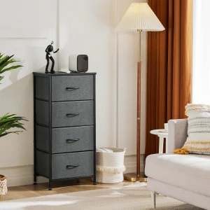 JHK Dresser For Bedroom With 4 Fabric Drawers Nightstand Wardrobe Steel Frame Closet For Clothes Storage Cabinet Of Furniture