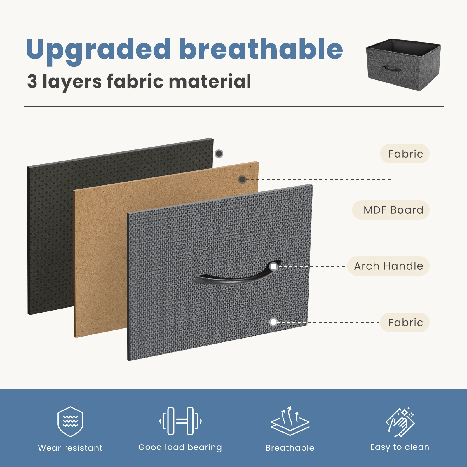JHK Dresser For Bedroom With 4 Fabric Drawers Nightstand Wardrobe Steel Frame Closet For Clothes Storage Cabinet Of Furniture - Image 5