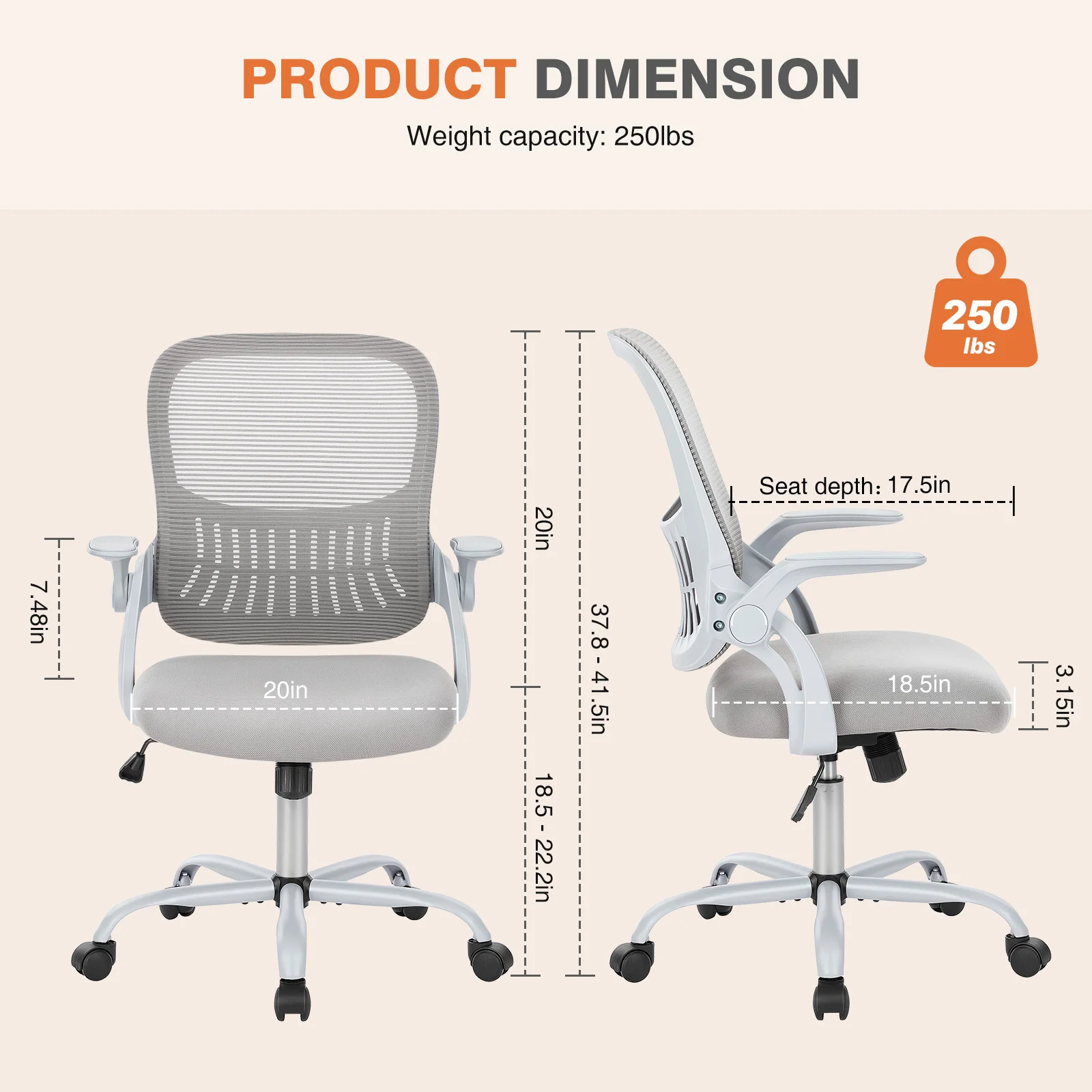 JHK Ergonomic Mesh Backrest Office Desk Chair Adjustable Height Computer Rolling Work Swivel Gaming Chairs With Wheels For Home - Image 2