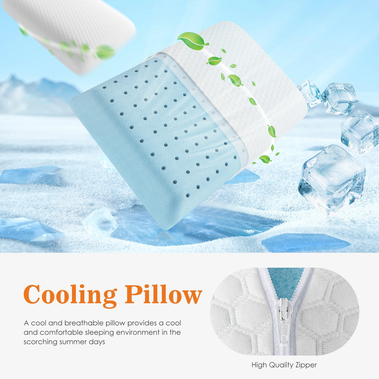 JHK 2-pieces Memory Foam Pillows Standard Size Neck Pillow Ventilated Cooling Bed Pillow with Removable Washable Cover Comfort - Image 5