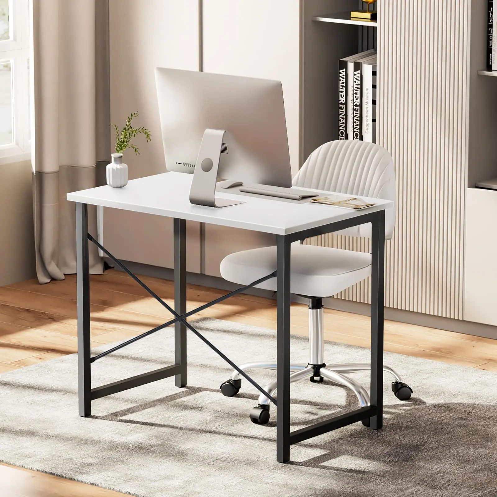 JHK Computer Office Desk Writing Study Office Gaming Table Modern Simple Style Compact Metal Frame Wood Tabletop Easy Assembly - Image 3